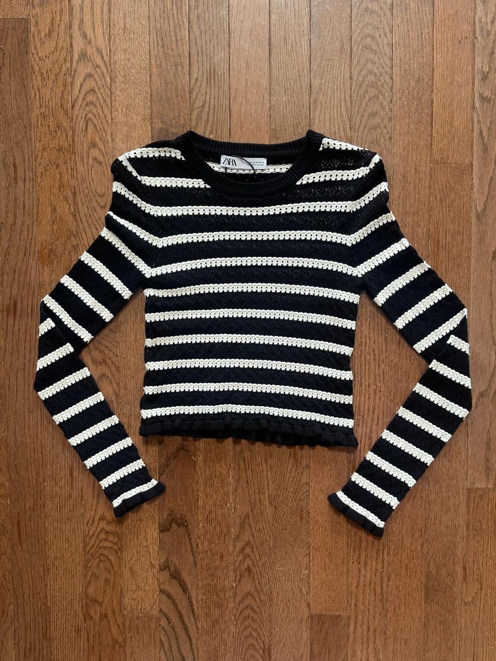 Zara Black and White Striped Knit Top